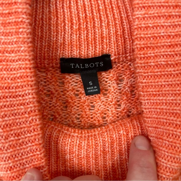 Talbots Coral Pink Orange Cowl Neck Long Sleeve Knit Sweater Women’s Size Small - Picture 3 of 6